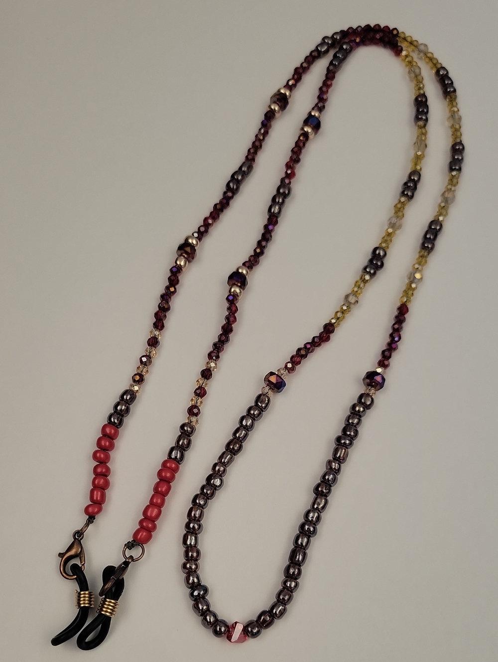 Beaded Multi-Color Women's Eyeglass Chain with Red Accent- Handcrafted